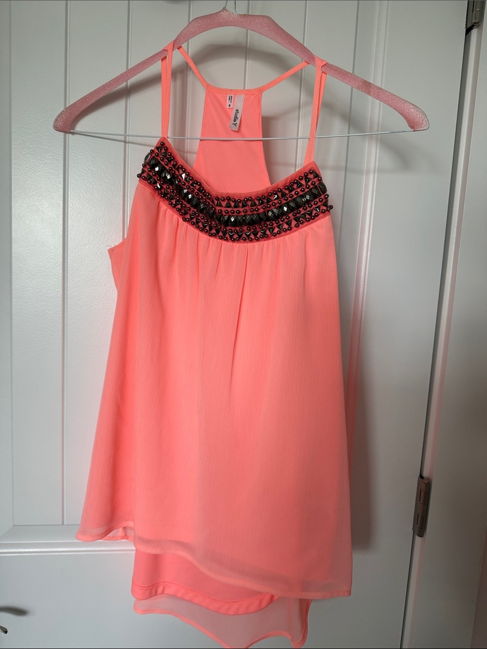 Studio Y Neon Coral Sleeveless Chiffon Top